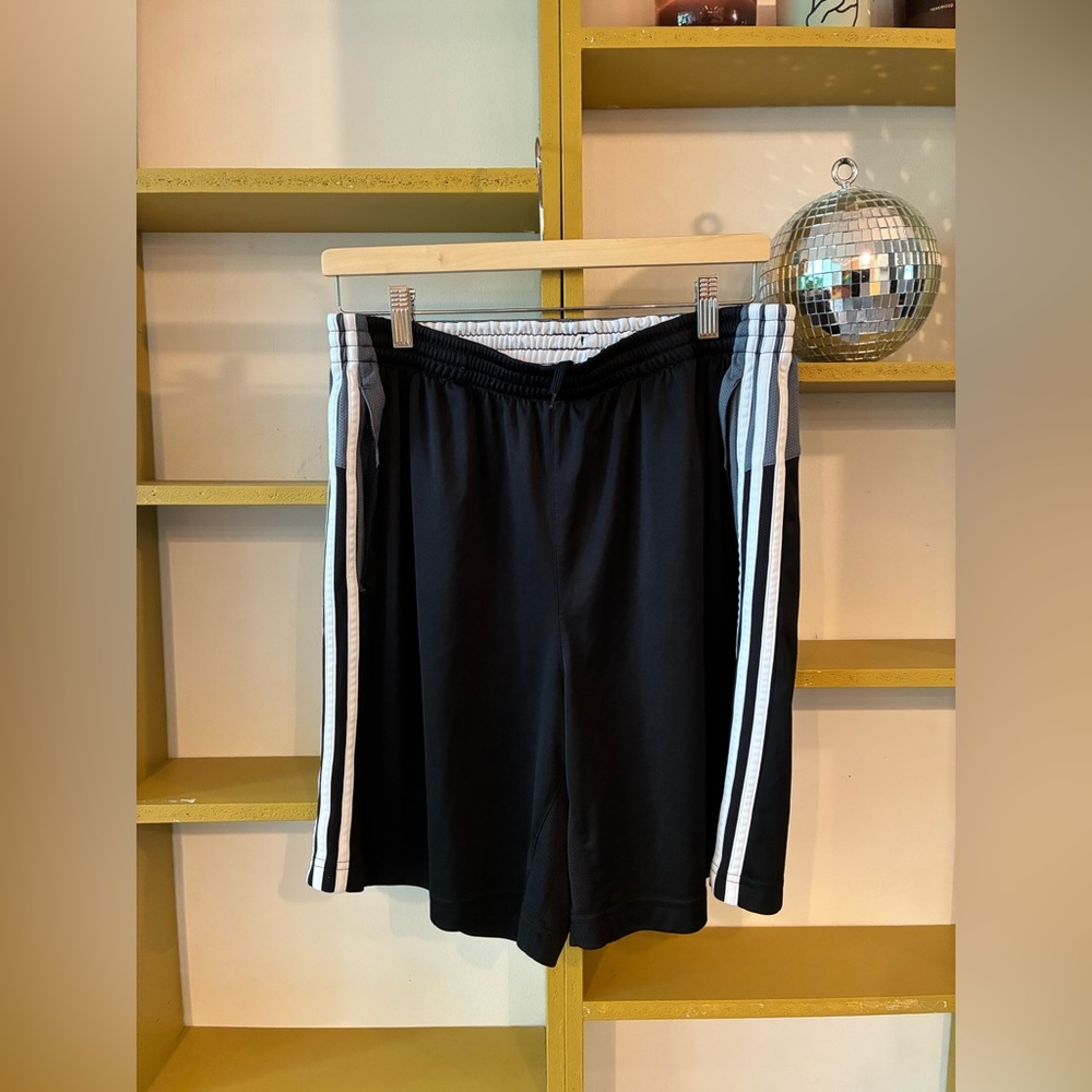 adidas Black Athletic Shorts with White Stripes